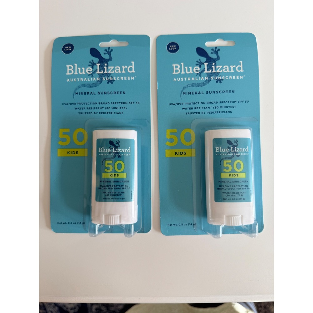 Blue Lizard Mineral Sunscreen Stick Kids 0.5oz SPF 50 Zinc Oxide 2pk NWT